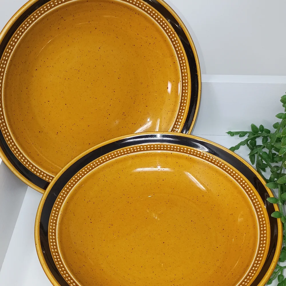 Rustic Stoneware Dinnerware Set - Gold and Black